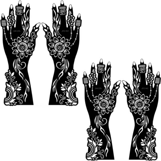 Make Unique Mehndi Sticker Set of 4 Pes|Henna Stencil for Women, Girls model no 032-32 Temporary Tattoo Kit