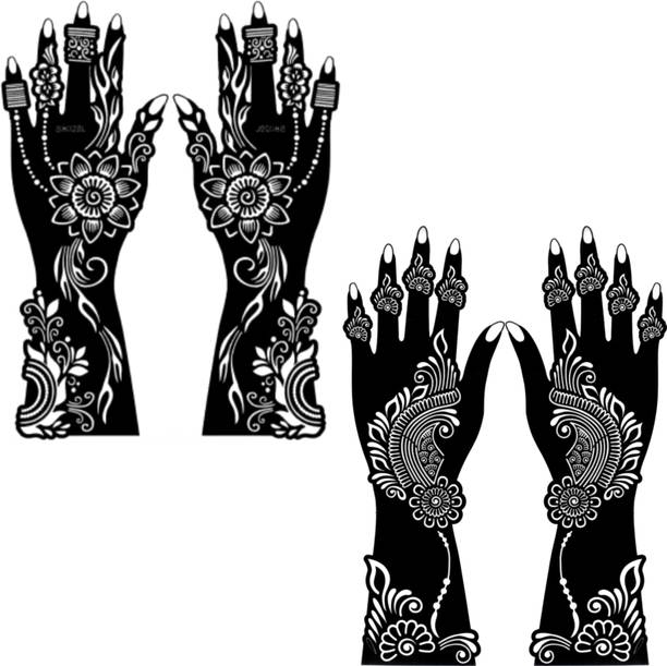 Make Unique Mehndi Sticker Set of 4 Pes|Henna Stencil for Women, Girls model no 074-75 Temporary Tattoo Kit