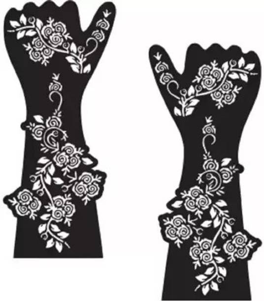 Make Unique Mehndi Sticker Set of 2 Pes|Henna Stencil for Women, Girls and kids (Floral) Temporary Tattoo Kit