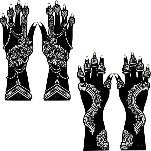 Make Unique Mehndi Sticker Set of 4 Pes|Henna Stencil for Women, Girls model no 073-78 Temporary Tattoo Kit