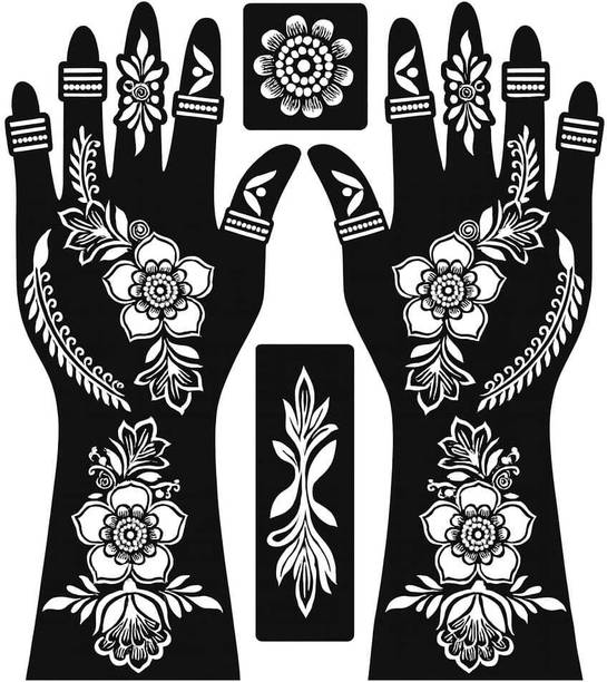 natureway Mehndi Stencil Set for Hands | Henna Tattoo Templates for Women (pack of 1) Temporary Tattoo Kit
