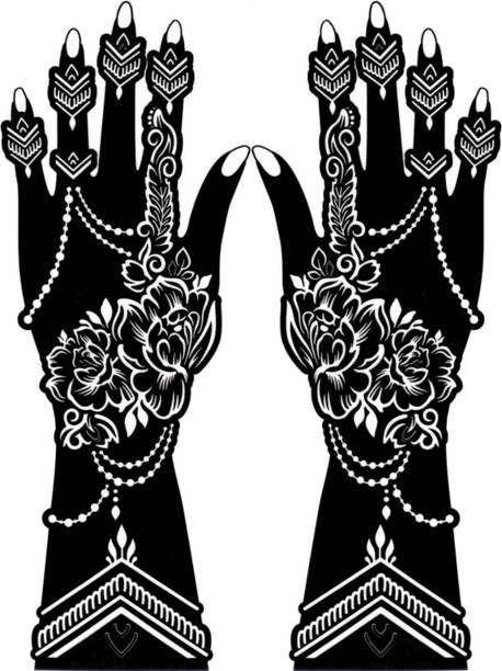 Make Unique Mehndi Sticker Set of 2 Pes|Henna Stencil for Women, Girls Model no 073 Temporary Tattoo Kit