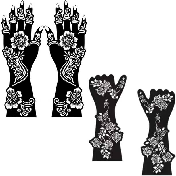 JMC Unique Mehndi Sticker Set of 4 Pes|Henna Stencil for Women, Girls model no 74-31 Temporary Tattoo Kit