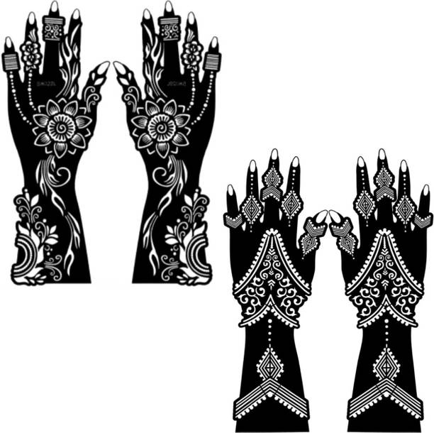 JMC Unique Mehndi Sticker Set of 4 Pes|Henna Stencil for Women, Girls model no 32+79 Temporary Tattoo Kit