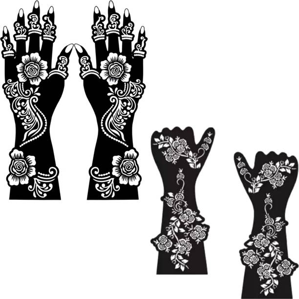 Make Unique Mehndi Sticker Set of 4 Pes|Henna Stencil for Women, Girls model no 074-31 Temporary Tattoo Kit