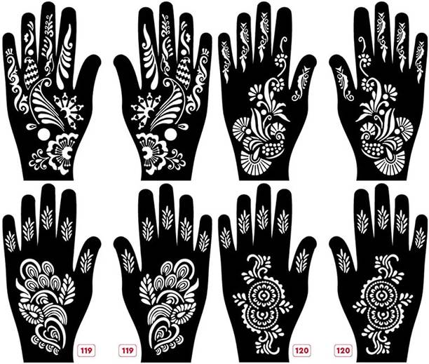 vertexxx Mehndi Sticker Set of 8 Pes|Henna Stencil for Women, Girls and kidsRn1