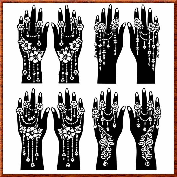 MEHENDIAURA Floral Arabic Mehndi Stencil for Hands | Bridal Henna Tattoo Design Template