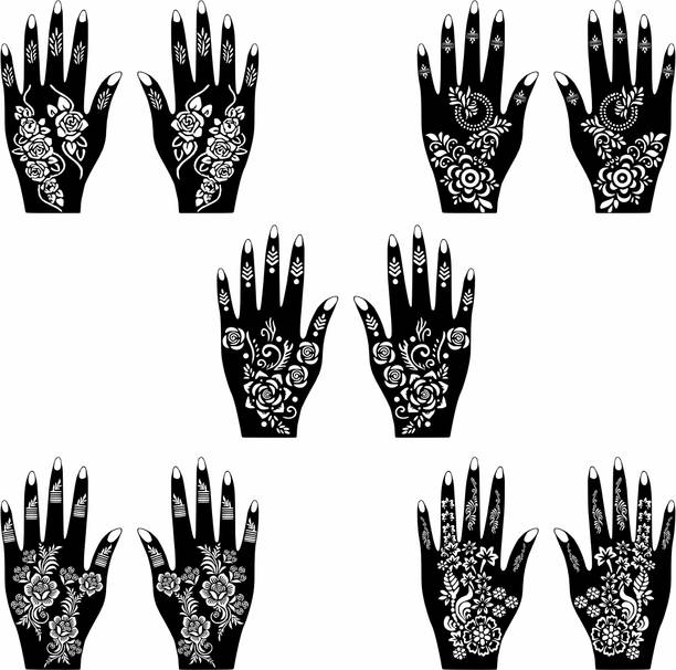 Ordershock Classic Henna Design Pattern Mehndi Stencil Sticker Combo For Front Hand