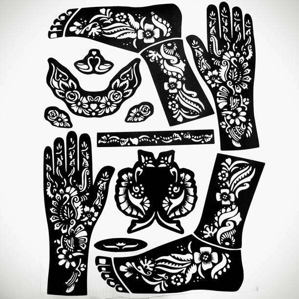 SADIKSHA Henna Stencil Self-Adhesive Flower Floral Design Henna Tattoos Stencils