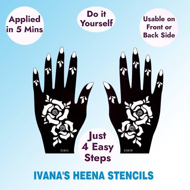 IVANA'S Heena Mehandi Stencil for Women, Girls & Kids, 4 Pcs Stencil for Hand, D772