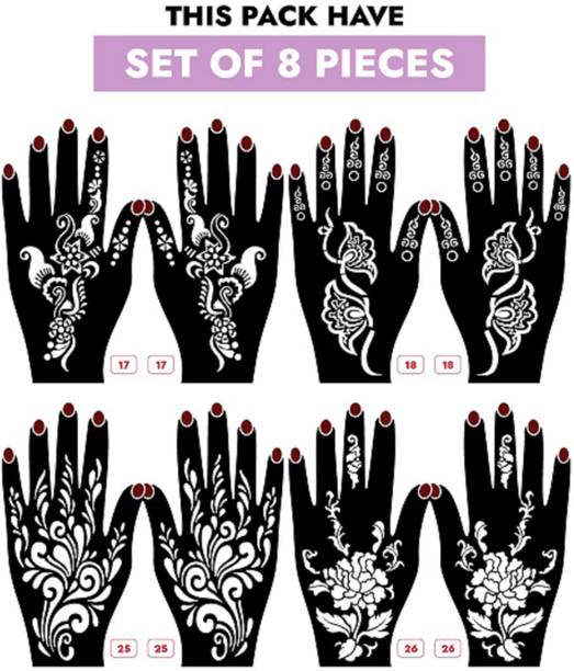 KICKWIX Set of 8 Henna Tattoo Stencil | Mehandi Stencils For Women, Girls & Kids