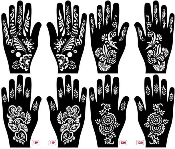 KICKWIX Set of 8 Henna Tattoo Stencil | Mehandi Stencils For Women, Girls & Kids