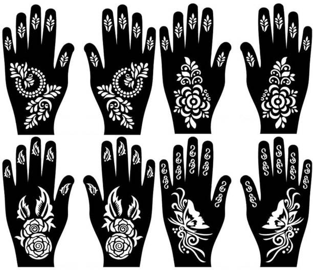 KICKWIX Set of 8 Henna Tattoo Stencil | Mehandi Stencils For Women, Girls & Kids