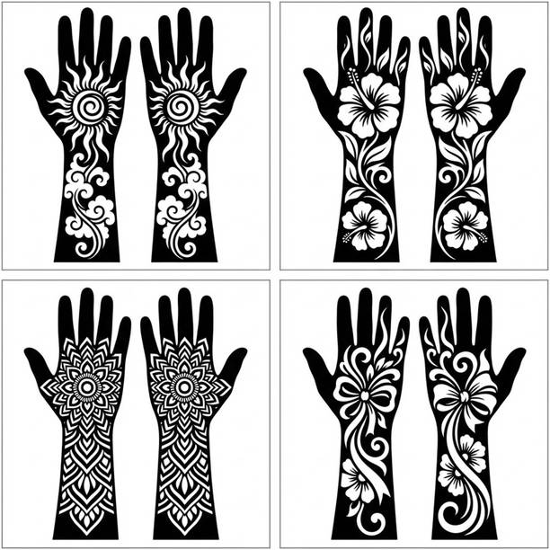 KICKWIX Kickwix Set of 4 Boho Sun & Mandala Fusion Mehndi Stencil Combo