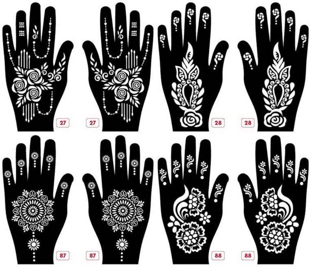 PYASI New-Set of 8 Henna Tattoo Stencil | Mehandi Stencils For Women, Girls & Kids