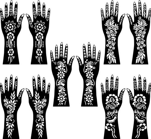Ordershock Stylish Combo Mehndi Stencil Stickers For Weddings, Parties, & Festivals