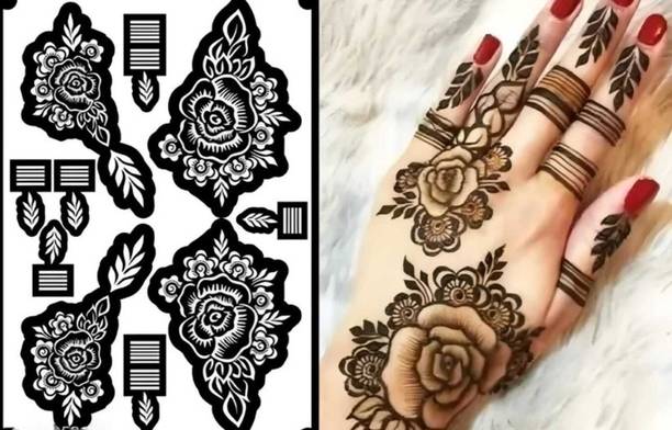 Arkya Henna Tattoo Mehandi Stencil For Female hands bridal, Mehendi Premium Sheet