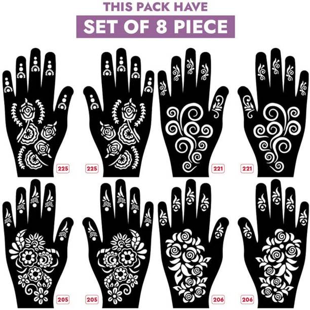 KICKWIX Set of 8 Henna Tattoo Stencil | Mehandi Stencils For Women, Girls & Kids