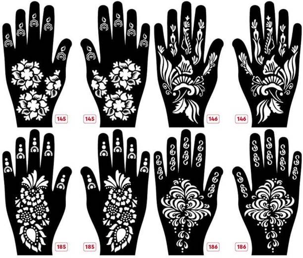 KICKWIX Set of 8 Henna Tattoo Stencil | Mehandi Stencils For Women, Girls & Kids
