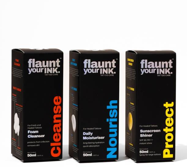 Flaunt Your Ink Tattoo Care Kit 3-in-1 Foam Cleanser, UV Shiner, Hydrating Moisturizer 3 X 50ml