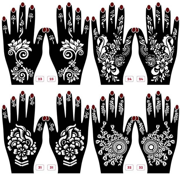 IVANA'S Pack of 8 Mehandi Tatto Stencils Set for Women, Girls & Kids