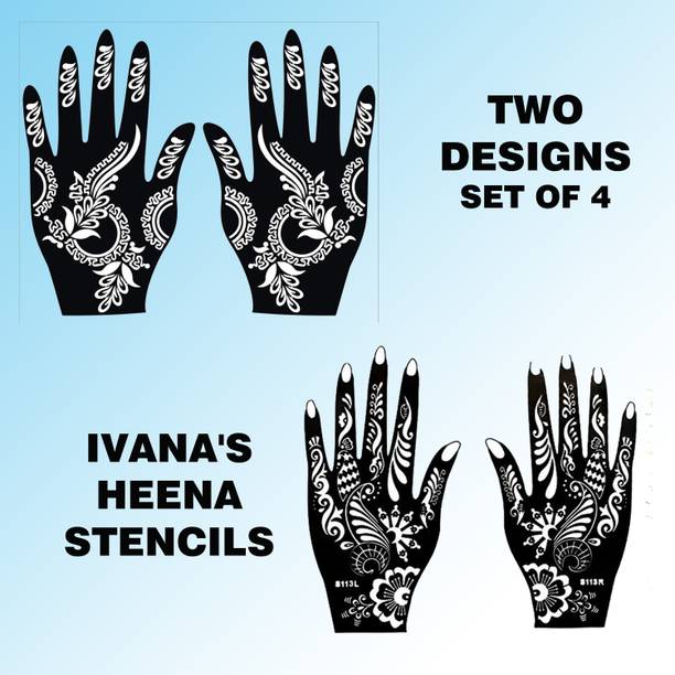IVANA'S Heena Mehandi Stencil for Women, Girls & Kids, 4 Pcs Stencil for Hand, D807