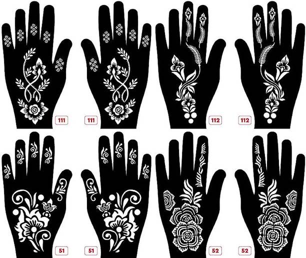 vertexxx Mehndi Sticker Set of 8 Pes|Henna Stencil for Women, Girls and kidsRn1