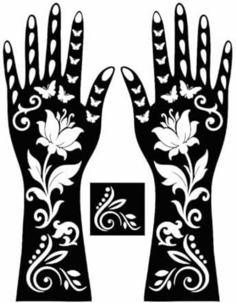 PYASI Reusable Floral Henna Mehndi Hand Stencil Set for Quick Tattoo Design