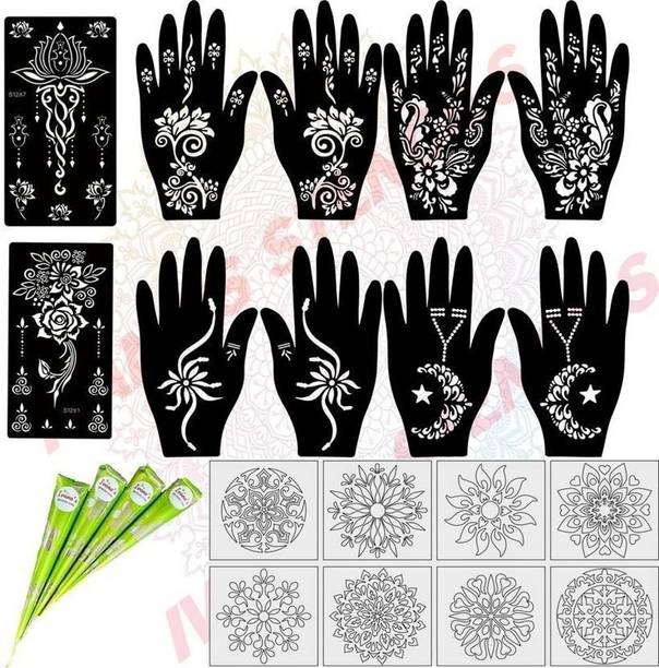 MEHENDIAURA Henna Tattoo Mehandi Stencil For Female hands bridal, Mehendi Design Sticker