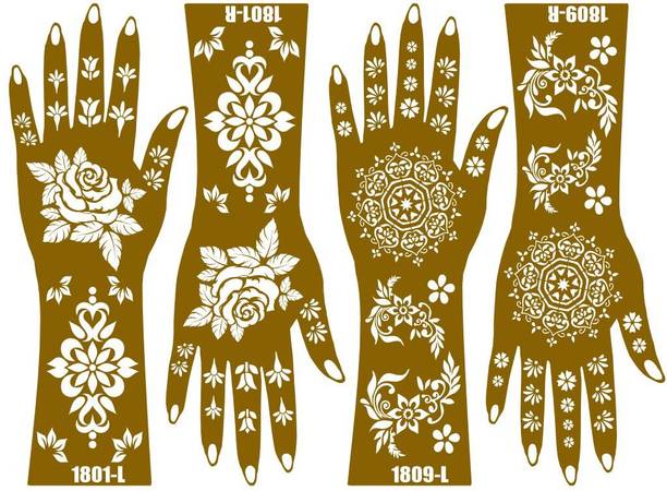 Vanvati Easy Rose Flower Art Mehndi Stencil Sticker Combo Pack For Full Hand