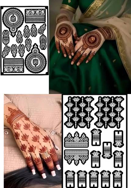 SHOOLIN Unique Mehndi Stencil For Female hands, Mehndi Design Pack of 2