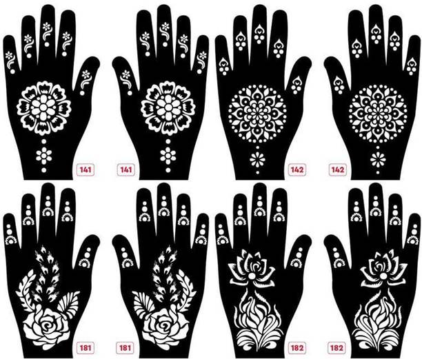 KICKWIX Set of 8 Henna Tattoo Stencil | Mehandi Stencils For Women, Girls & Kids