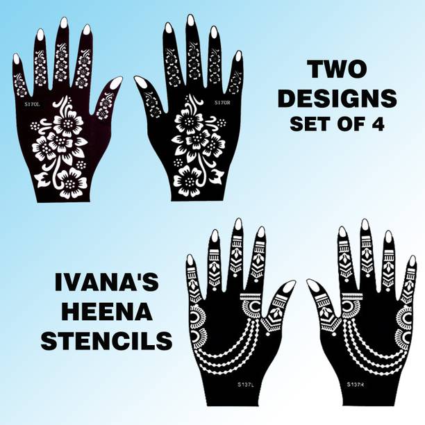 IVANA'S Heena Mehandi Stencil for Women, Girls & Kids, 4 Pcs Stencil for Hand, D830