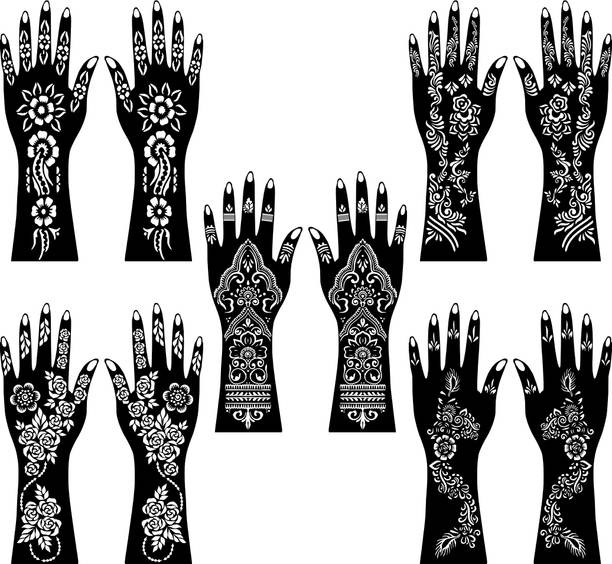 Ordershock Combo Mehndi Stencil Sticker Set For Full Hand With Beautiful Design