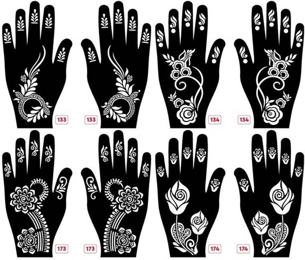 IVANA'S Pack of 8 Mehandi Tatto Stencils Set for Women, Girls & Kids