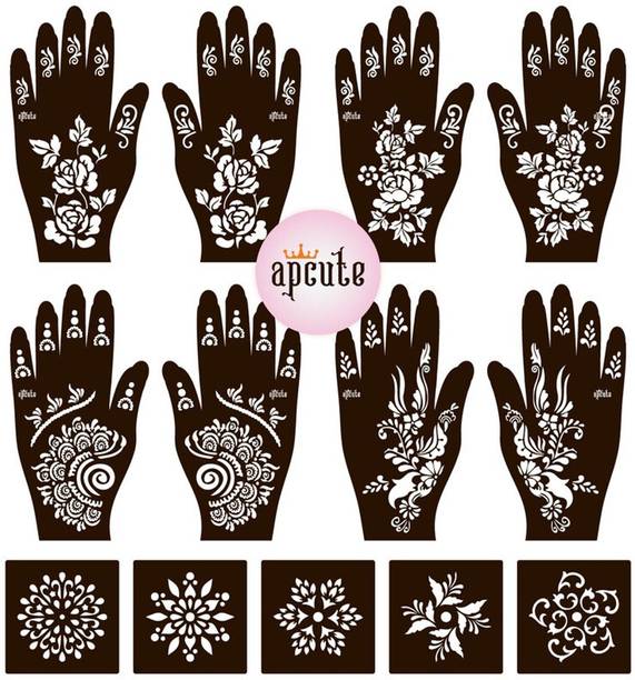 APCUTE mehendi sticker for full hand 13pc set | Mehndi Stencil Sticker for Full Hand