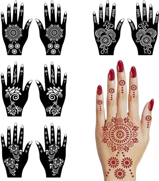 Temporary Tattoowala Attractive Floral And Leaf Stencil Sticker For Hand Design For Girls And Womens