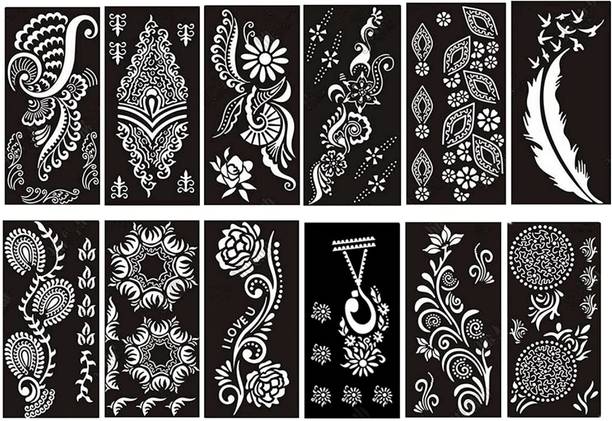 KICKWIX Henna Tattoo Stencil Women Girls Hand Finger Paint Temporary Tattoo