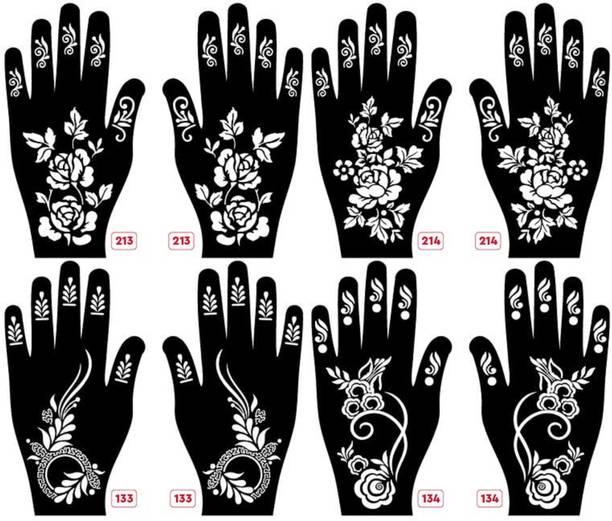 KICKWIX Set of 8 Henna Tattoo Stencil | Mehandi Stencils For Women, Girls & Kids