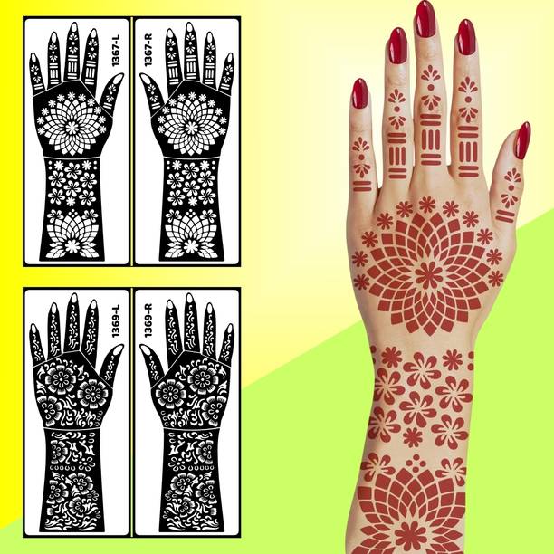 komstec Floral Back Hand Mehndi Stencil Sticker Perfect For Fast Henna