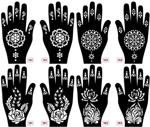 KICKWIX New-Set of 8 Henna Tattoo Stencil | Mehandi Stencils For Women, Girls & Kids