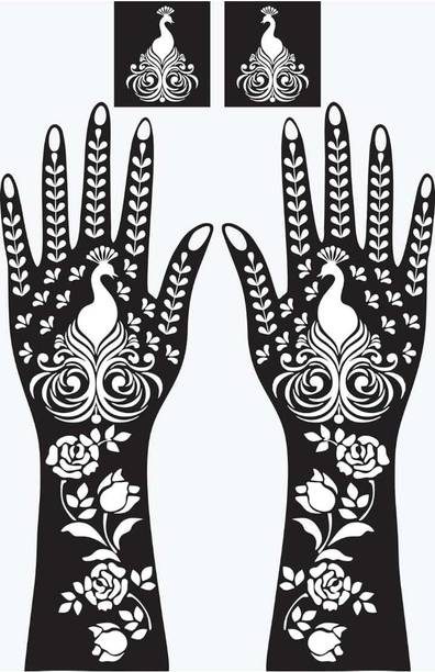 PYASI Reusable Floral Henna Mehndi Hand Stencil Set for Quick Tattoo Design