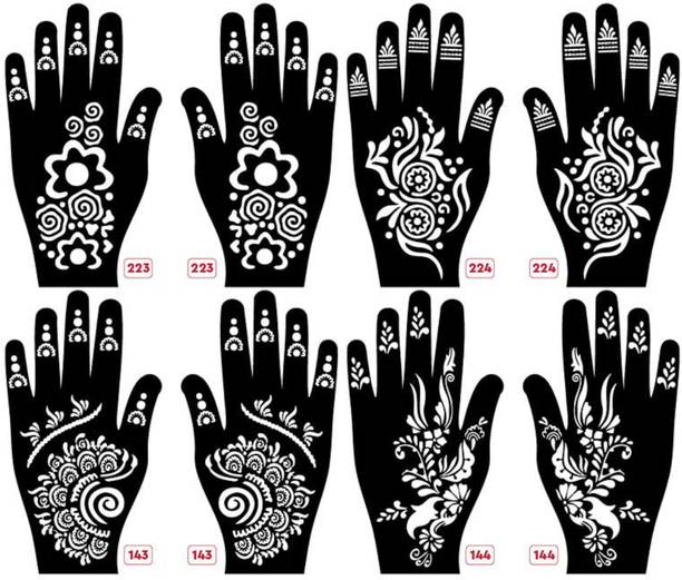 KICKWIX Set of 8 Henna Tattoo Stencil | Mehandi Stencils For Women, Girls & Kids