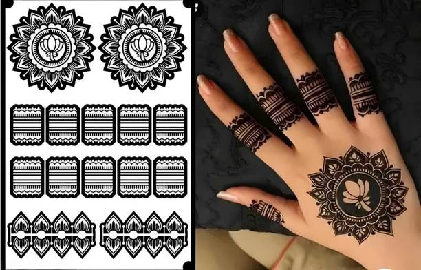 Rosh Fashion Henna Tattoo Mehndi Stencil For Female hands bridal, (FLORAL HENNA)