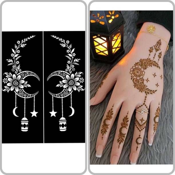 Arkya Ramadan Special Moon Flower Henna Stencil Premium Sheet for women