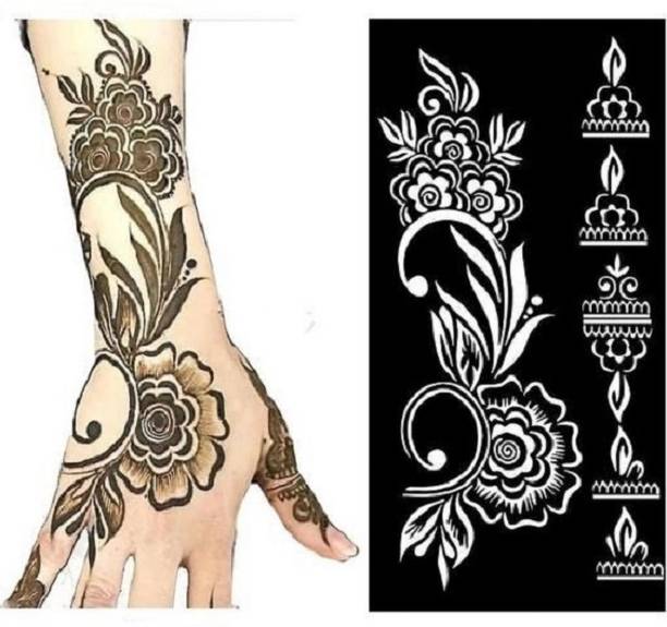 MEHENDIAURA Henna Tattoo Mehandi Stencil For Female hands bridal, Mehendi Design Sticker