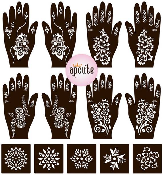 APCUTE mehendi stencil 13pc set | Mehandi Stencil Stickers for Full Hand