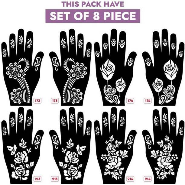 KICKWIX Set of 8 Henna Tattoo Stencil | Mehandi Stencils For Women, Girls & Kids