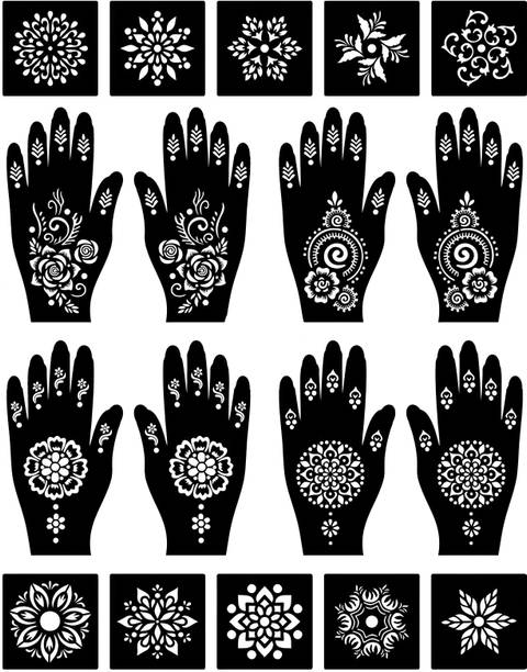 Skyble Henna Tattoo Mehandi Stencil For Female hands bridal, Mehendi Design Sticker