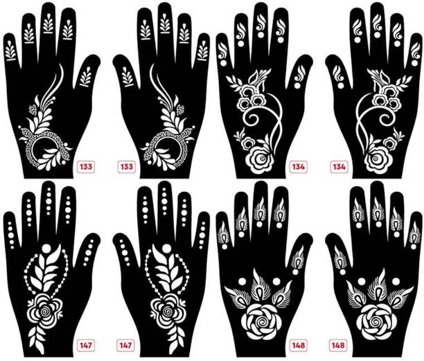 KICKWIX New-Set of 8 Henna Tattoo Stencil | Mehandi Stencils For Women, Girls & Kids